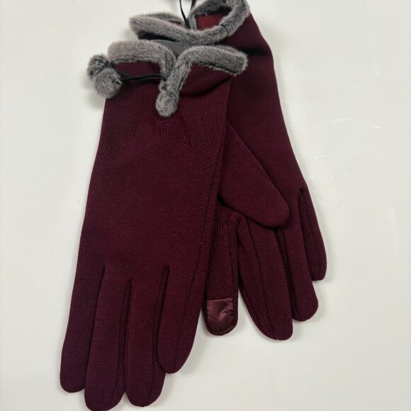 Gloves - Ladies - Maroon/ Cranberry Fleece Gloves - W/ Faux Fur- NWT- Various SZ - Picture 2 of 8